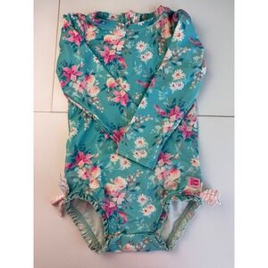 RuffleButts Girls Swimsuit 3T Floral‎ Long Sleeve One Piece Rash Guard Ruffle
